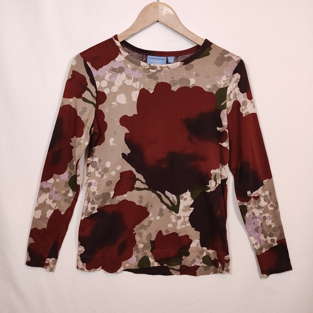 Simply Vera Vera Wang Top Women's Small Burgundy Floral Cotton